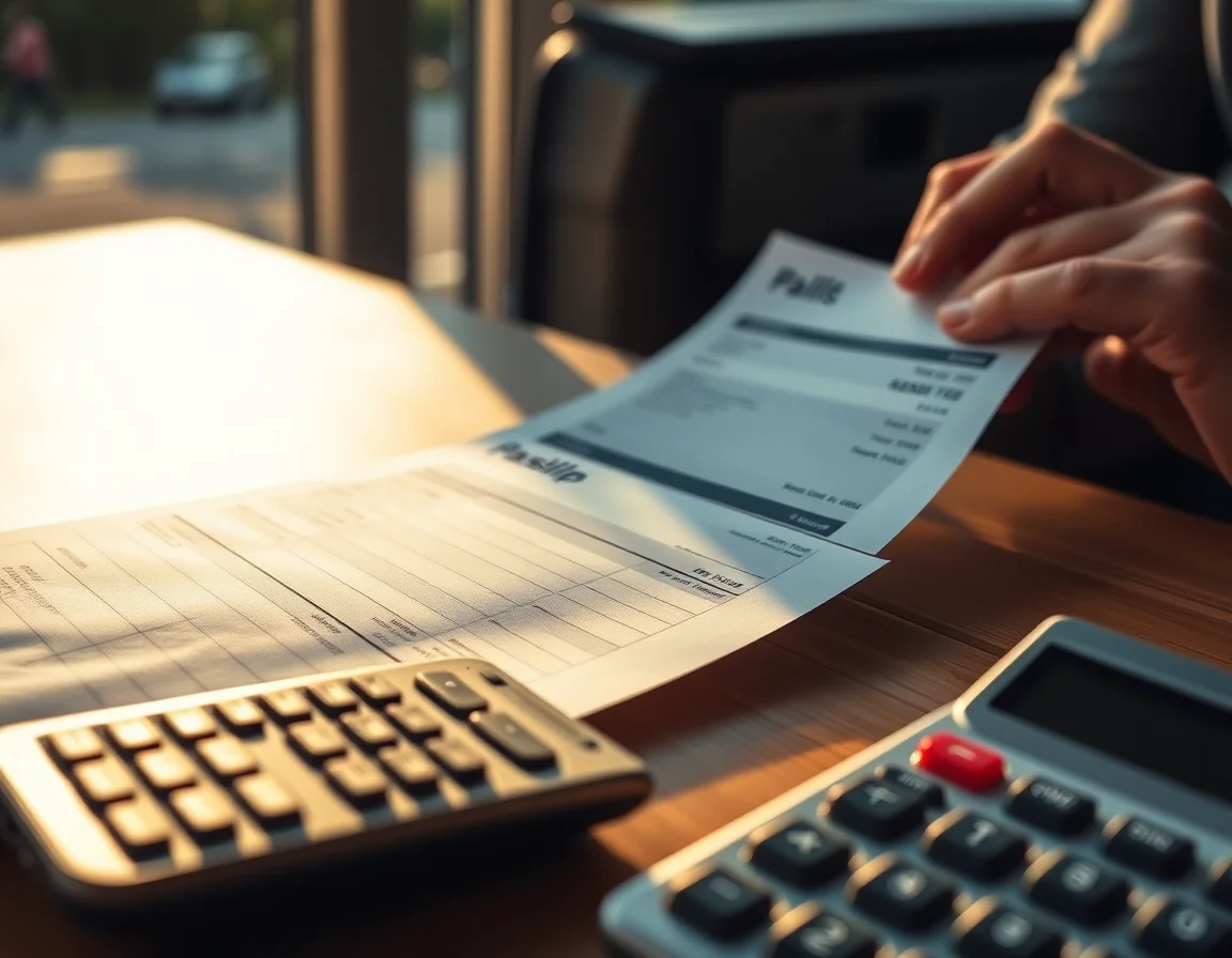 PAYE payroll set up: a stack of paper sheets beside coins and a calendar