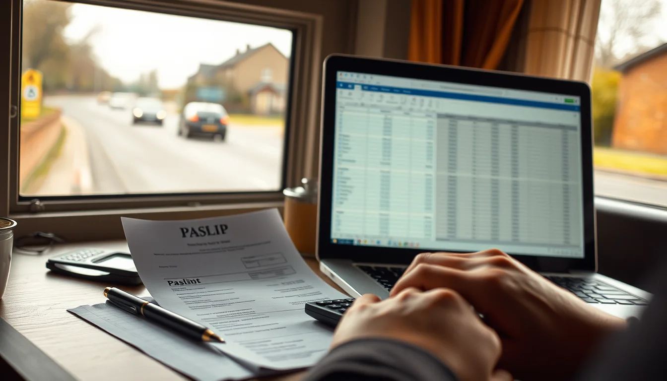 HMRC PAYE payroll set up for drivers: a desk with a laptop, coins, a calendar and a car key